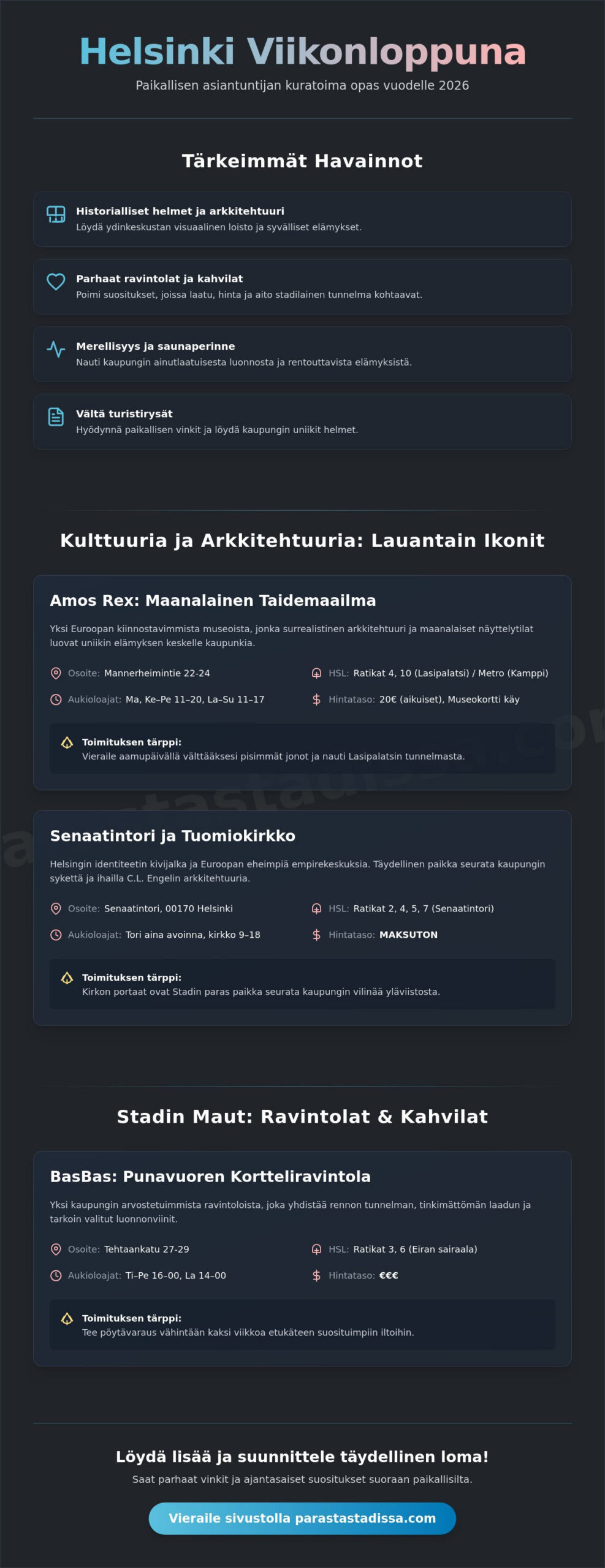 Mitä tehdä Helsingissä viikonloppuna? Stadin parhaat tärpit 2026