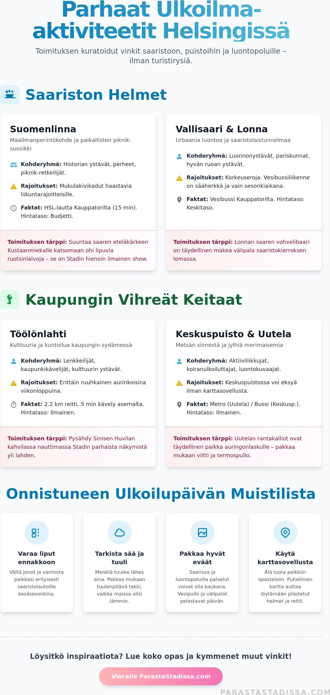 Ulkoilma-aktiviteetit Helsinki 2026: Toimituksen kuratoidut tärpit Stadiin