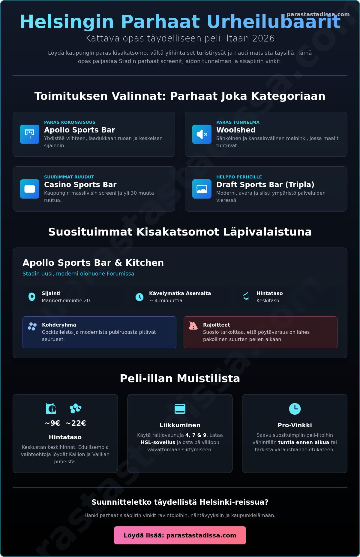 Urheilubaari Helsinki 2026: Tässä ovat Stadin parhaat kisakatsomot